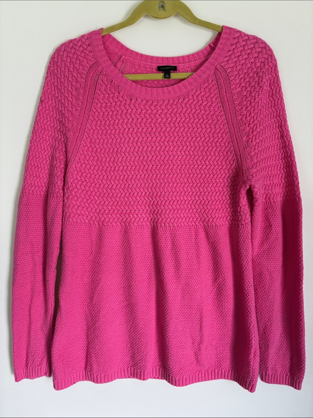 Talbots Bright Pink Textured Crew Neck Sweater